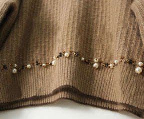 Goinluck 美感いっぱい 2色 無地 ビーズ飾り ラウンドネック ニット・セーター