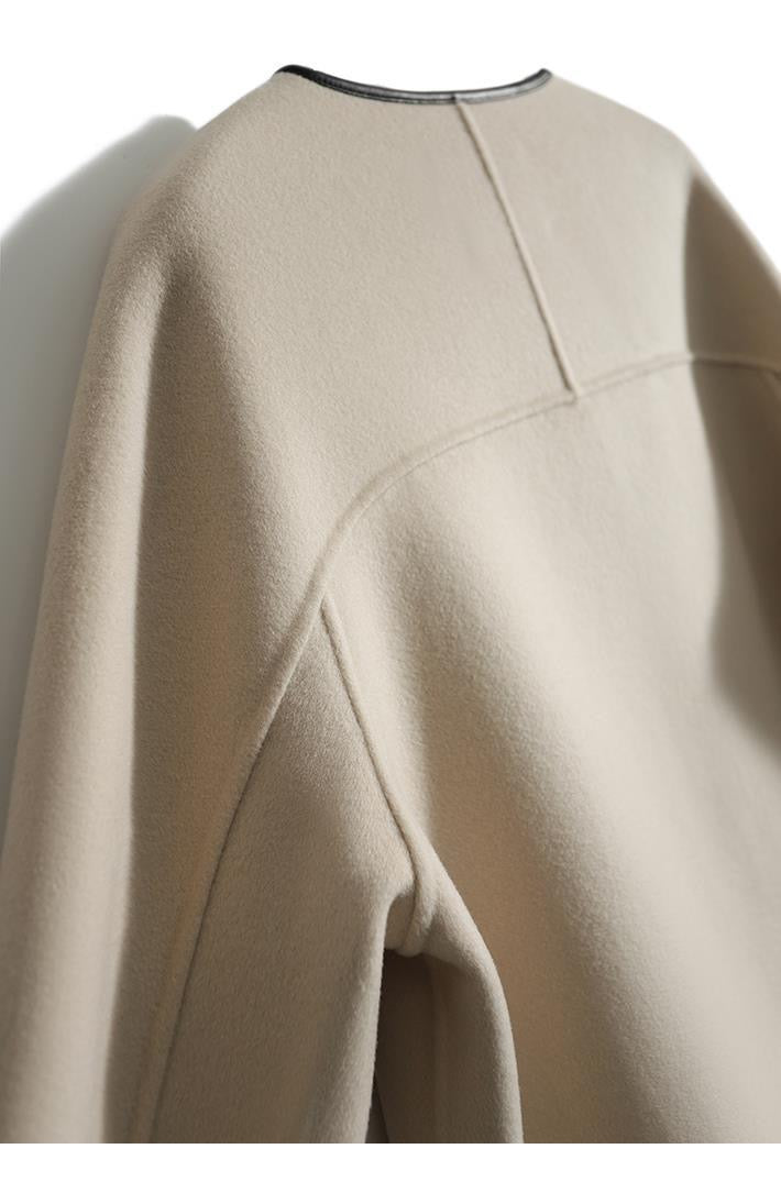 Goinluck 高級感 2色 配色 長袖 ラウンドネック ポケット付き コート