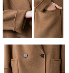 Goinluck 高級感 2色 無地 エレガント スーツの襟 ポケット付き 長袖 チュニック丈 コート