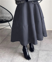 Goinluck ファッション 4色 無地 Aライン ウェストゴム スカート
