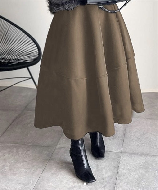Goinluck ファッション 4色 無地 Aライン ウェストゴム スカート