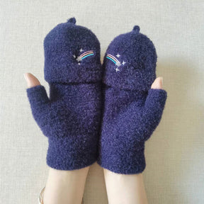 Goinluck レディース 韓国風 シック 可愛い 配色 刺繍 暖かい 防寒 防風 ファッション 着回し 手袋
