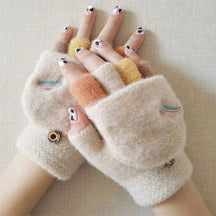 Goinluck レディース 韓国風 シック 可愛い 配色 刺繍 暖かい 防寒 防風 ファッション 着回し 手袋